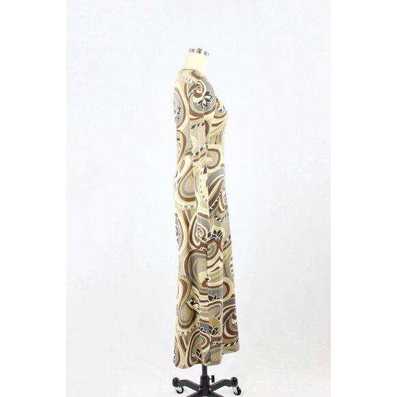 ZARA Beige Brown Graphic Print Knit Long Sleeve Bodycon Maxi Dress, Size M - Picture 2 of 15